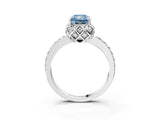 White gold Fancy Blue Radiant Cut Diamond Scalloped Halo Engagement Ring with Round Shared Prong Band_15