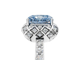 White gold Fancy Blue Radiant Cut Diamond Scalloped Halo Engagement Ring with Round Shared Prong Band_17