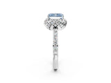 White gold Fancy Blue Radiant Cut Diamond Scalloped Halo Engagement Ring with Round Shared Prong Band_20