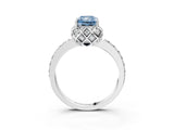 White gold Fancy Blue Radiant Cut Diamond Scalloped Halo Engagement Ring with Round Shared Prong Band_21