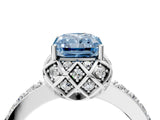 White gold Fancy Blue Radiant Cut Diamond Scalloped Halo Engagement Ring with Round Shared Prong Band_22
