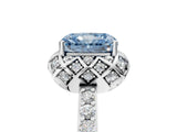 White gold Fancy Blue Radiant Cut Diamond Scalloped Halo Engagement Ring with Round Shared Prong Band_23