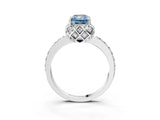 White gold Fancy Blue Radiant Cut Diamond Scalloped Halo Engagement Ring with Round Shared Prong Band_39