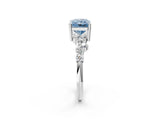 White gold Fancy Blue Radiant Cut Diamond Scattered Round Accent Ring with Prong Setting_15