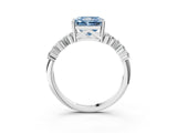 White gold Fancy Blue Radiant Cut Diamond Scattered Round Accent Ring with Prong Setting_16
