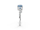 White gold Fancy Blue Radiant Cut Diamond Scattered Round Accent Ring with Prong Setting_27