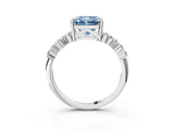 White gold Fancy Blue Radiant Cut Diamond Scattered Round Accent Ring with Prong Setting_28