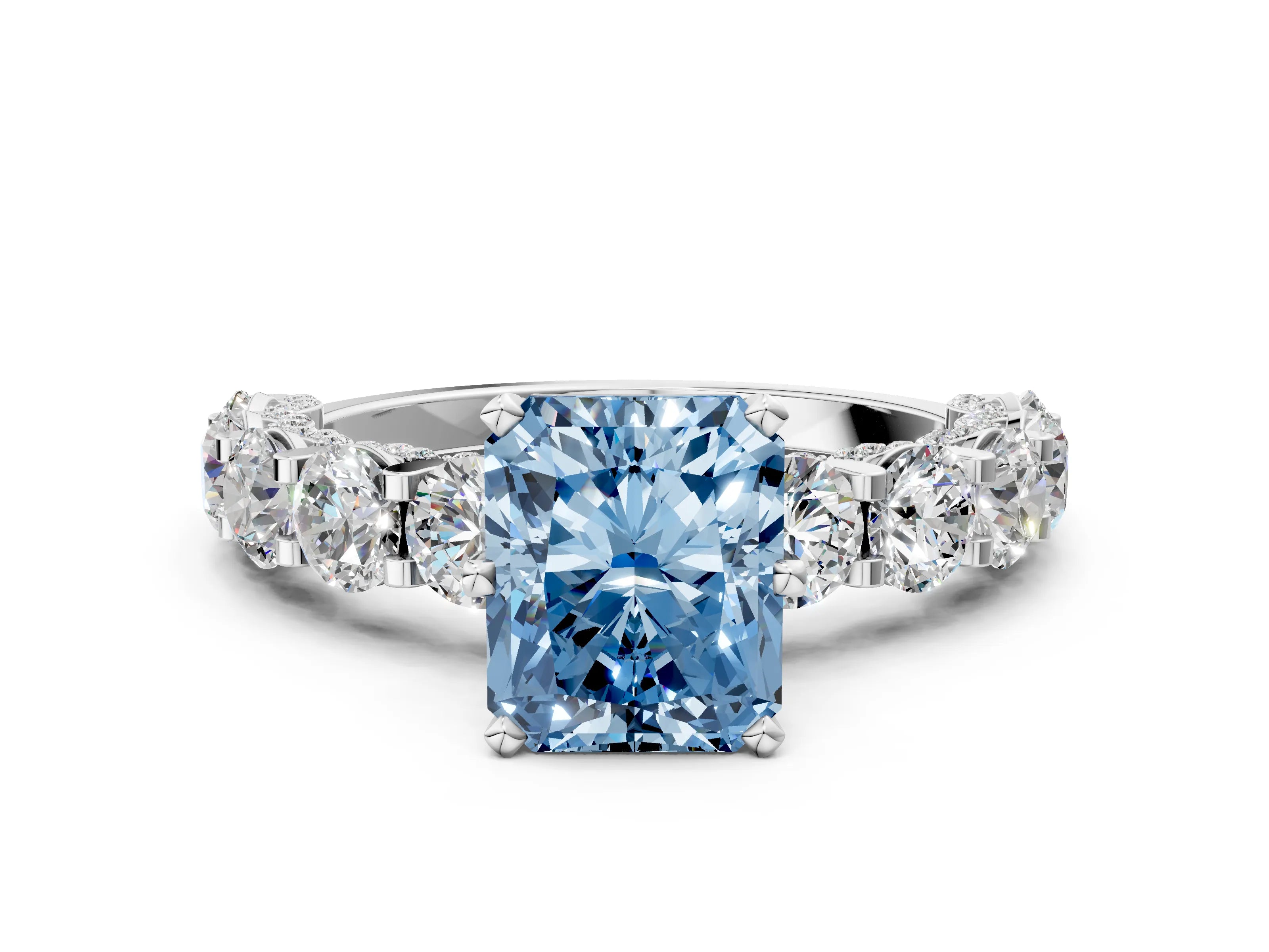 White gold Fancy Blue Radiant Cut Diamond Side Stone Engagement Ring with Four-Prong Setting_24