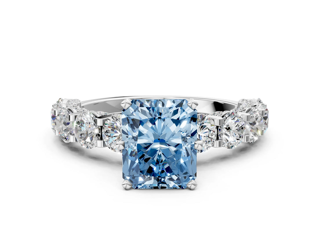 White gold Fancy Blue Radiant Cut Diamond Side Stone Engagement Ring with Four-Prong Setting_24