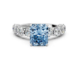 White gold Fancy Blue Radiant Cut Diamond Side Stone Engagement Ring with Four-Prong Setting_24