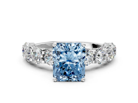 White gold Fancy Blue Radiant Cut Diamond Side Stone Engagement Ring with Four-Prong Setting_24