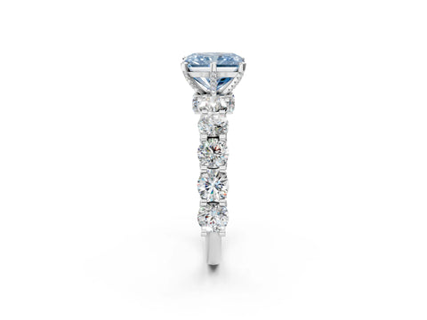 White gold Fancy Blue Radiant Cut Diamond Side Stone Engagement Ring with Four-Prong Setting_26