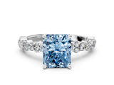 White gold Fancy Blue Radiant Cut Diamond Side Stone Solitaire Ring with Round  and Four-Prong Setting_12