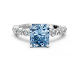 White gold Fancy Blue Radiant Cut Diamond Side Stone Solitaire Ring with Round  and Four-Prong Setting_149