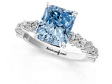 White gold Fancy Blue Radiant Cut Diamond Side Stone Solitaire Ring with Round  and Four-Prong Setting_151
