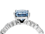 White gold Fancy Blue Radiant Cut Diamond Side Stone Solitaire Ring with Round  and Four-Prong Setting_154
