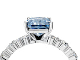 White gold Fancy Blue Radiant Cut Diamond Side Stone Solitaire Ring with Round  and Four-Prong Setting_16