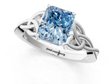 White gold Fancy Blue Radiant Cut Diamond Solitaire Celtic Knot Ring with Four-Prong Setting_107