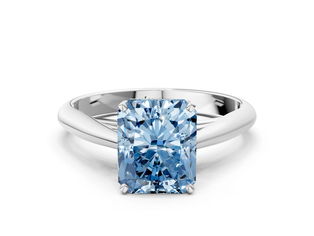 White gold Fancy Blue Radiant Cut Diamond Solitaire Engagement Ring with Cathedral Setting and Four-Prong Mount_180
