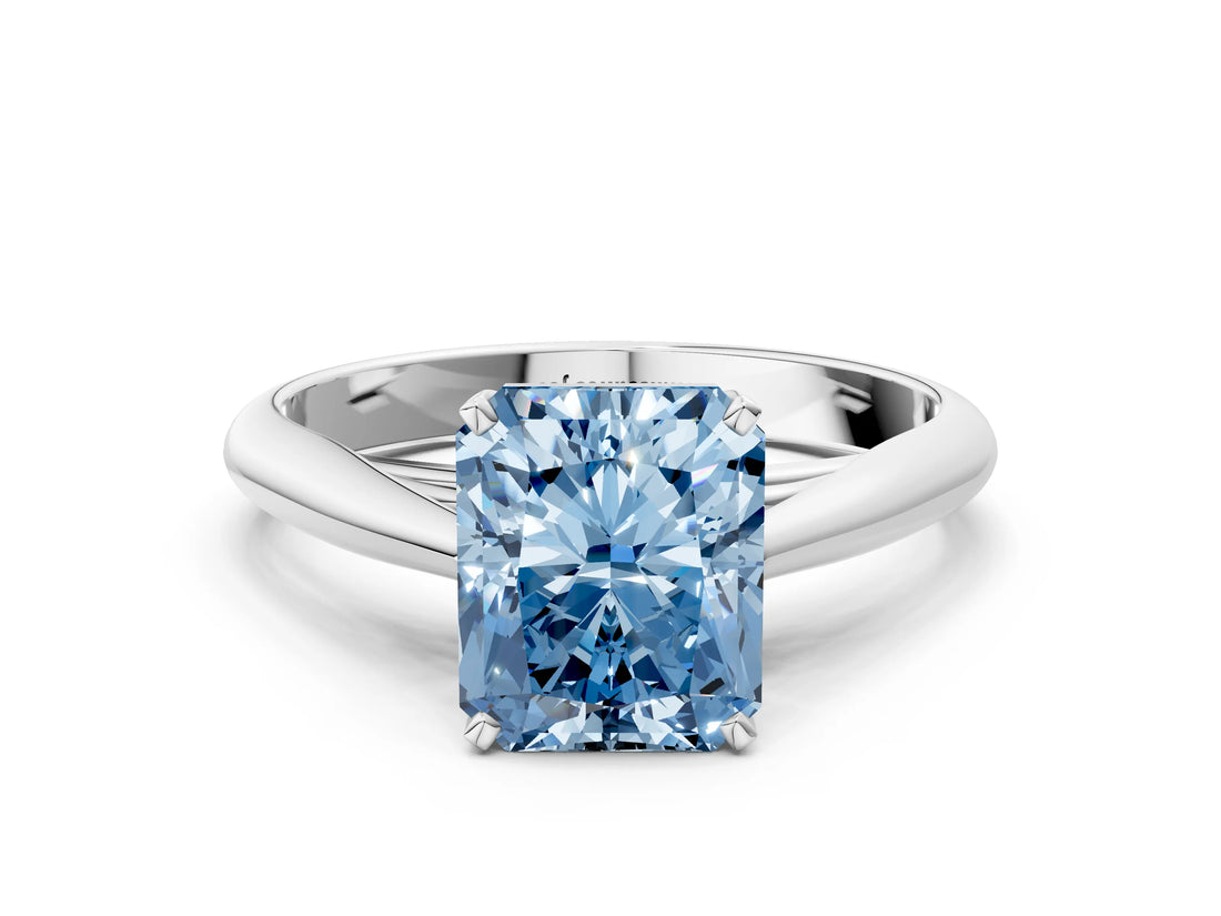 White gold Fancy Blue Radiant Cut Diamond Solitaire Engagement Ring with Cathedral Setting and Four-Prong Mount_42