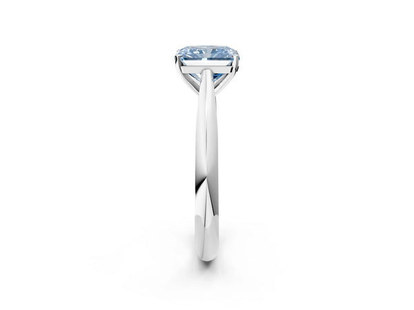 White gold Fancy Blue Radiant Cut Diamond Solitaire Engagement Ring with Cathedral Setting and Four-Prong Mount