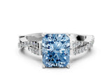 White gold Fancy Blue Radiant Cut Diamond Solitaire Engagement Ring with Twisted Pavé Band and Four-Prong Setting_92