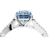 White gold Fancy Blue Radiant Cut Diamond Solitaire Engagement Ring with Twisted Pavé Band and Four-Prong Setting_96