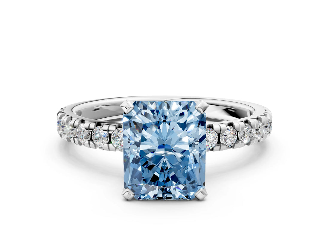 White gold Fancy Blue Radiant Cut Diamond Solitaire Pavé Engagement Ring with Round Band and Prong Setting_50