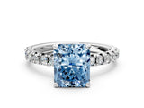White gold Fancy Blue Radiant Cut Diamond Solitaire Pavé Engagement Ring with Round Band and Prong Setting_50