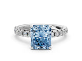 White gold Fancy Blue Radiant Cut Diamond Solitaire Pavé Engagement Ring with Round Band and Prong Setting_68
