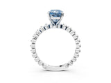 White gold Fancy Blue Radiant Cut Diamond Solitaire Ring with Beaded Band and Prong Setting_394