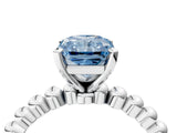 White gold Fancy Blue Radiant Cut Diamond Solitaire Ring with Beaded Band and Prong Setting_395