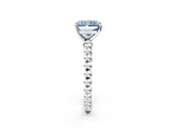White gold Fancy Blue Radiant Cut Diamond Solitaire Ring with Beaded Band and Prong Setting_398
