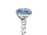 White gold Fancy Blue Radiant Cut Diamond Solitaire Ring with Beaded Band and Prong Setting_401