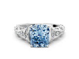 White gold Fancy Blue Radiant Cut Diamond Solitaire Ring with Filigree Band and Four-Prong Setting_95