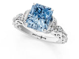 White gold Fancy Blue Radiant Cut Diamond Solitaire Ring with Filigree Band and Four-Prong Setting_97
