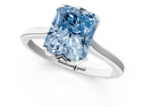 White gold Fancy Blue Radiant Cut Diamond Solitaire Ring with Flower Prong Setting and Classic Band_1