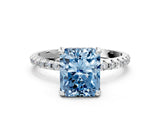 White gold Fancy Blue Radiant Cut Diamond Solitaire Ring with Four-Prong Setting and Pavé Band_3