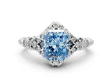 White gold Fancy Blue Radiant Cut Diamond Solitaire Ring with Hidden Halo and Pavé Band_39
