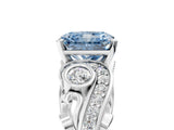 White gold Fancy Blue Radiant Cut Diamond Solitaire Ring with Milgrain Pavé Band and Four-Prong Setting_235