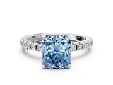 White gold Fancy Blue Radiant Cut Diamond Solitaire Ring with Pavé Band and Four-Prong Setting_64