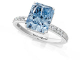 White gold Fancy Blue Radiant Cut Diamond Solitaire Ring with Pavé Band and Hidden Halo_33