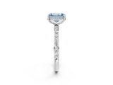 White gold Fancy Blue Radiant Cut Diamond Solitaire Ring with Pavé Band and Hidden Halo_34