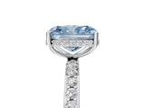 White gold Fancy Blue Radiant Cut Diamond Solitaire Ring with Pavé Band and Hidden Halo_37