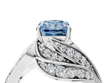 White gold Fancy Blue Radiant Cut Diamond Solitaire Ring with Prong Setting and Twisted Pavé Band_28