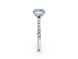 White gold Fancy Blue Radiant Cut Diamond Solitaire Ring with Round  Pavé Band and Four-Prong Setting_62