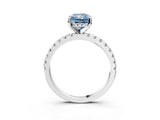 White gold Fancy Blue Radiant Cut Diamond Solitaire Ring with Round  Pavé Band and Four-Prong Setting_63