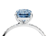 White gold Fancy Blue Radiant Cut Diamond Solitaire Ring with Round  Pavé Band and Prong Setting_177