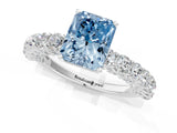 White gold Fancy Blue Radiant Cut Diamond Solitaire Ring with Shared Prong Pavé Band and Four-Prong Setting_74