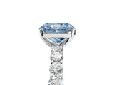 White gold Fancy Blue Radiant Cut Diamond Solitaire Ring with Shared Prong Pavé Band and Four-Prong Setting_78